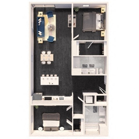Floor plan for 2 beds, 2 baths, 1171 sqft